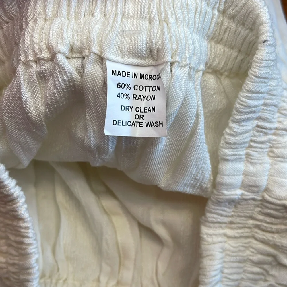 Cream Wide Leg Cargo Pants High Rise Elastic Waist Minimalist Lounge - Picture 6 of 6